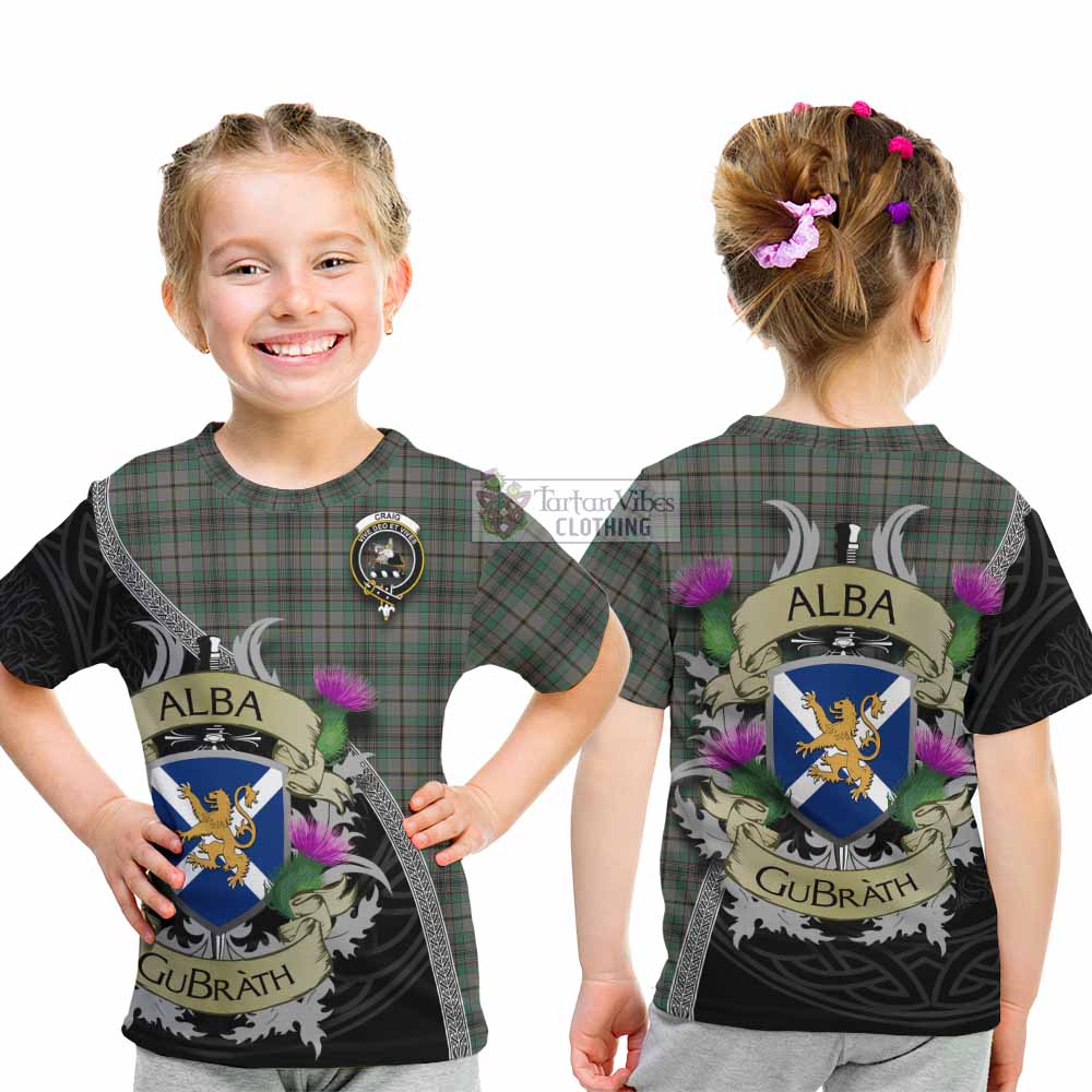 Tartan Vibes Clothing Craig Tartan Family Crest Kid T-Shirt Lion Rampant Royal Thistle Shield Celtic Inspired