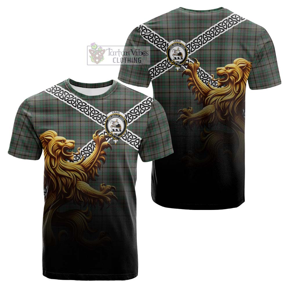 Tartan Vibes Clothing Craig Crest Tartan Cotton T-shirt with Golden Lion Emblem Celtic Style