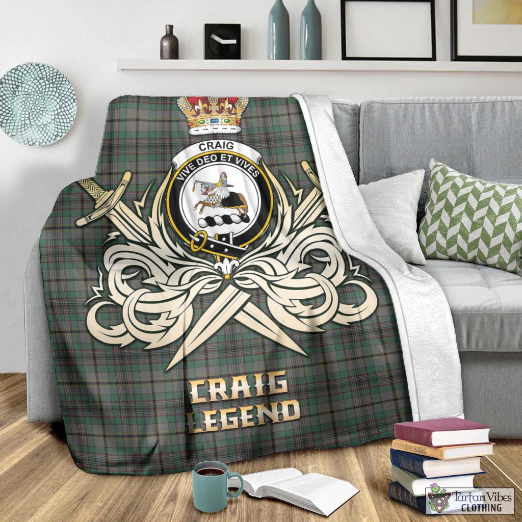 Tartan Vibes Clothing Craig Tartan Blanket with Clan Crest and the Golden Sword of Courageous Legacy