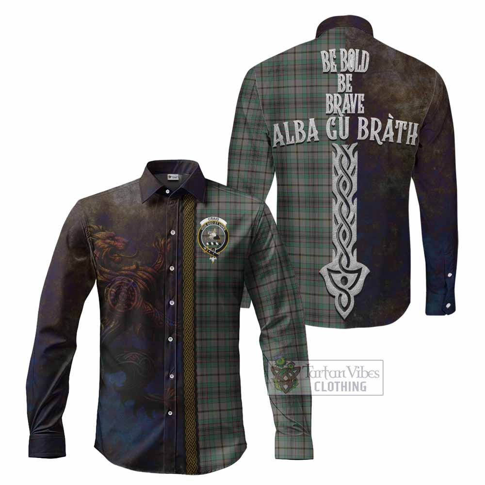 Craig Tartan Family Crest Long Sleeve Button Shirt Alba Gu Brath Be Brave Lion Ancient Style - Tartan Vibes Clothing