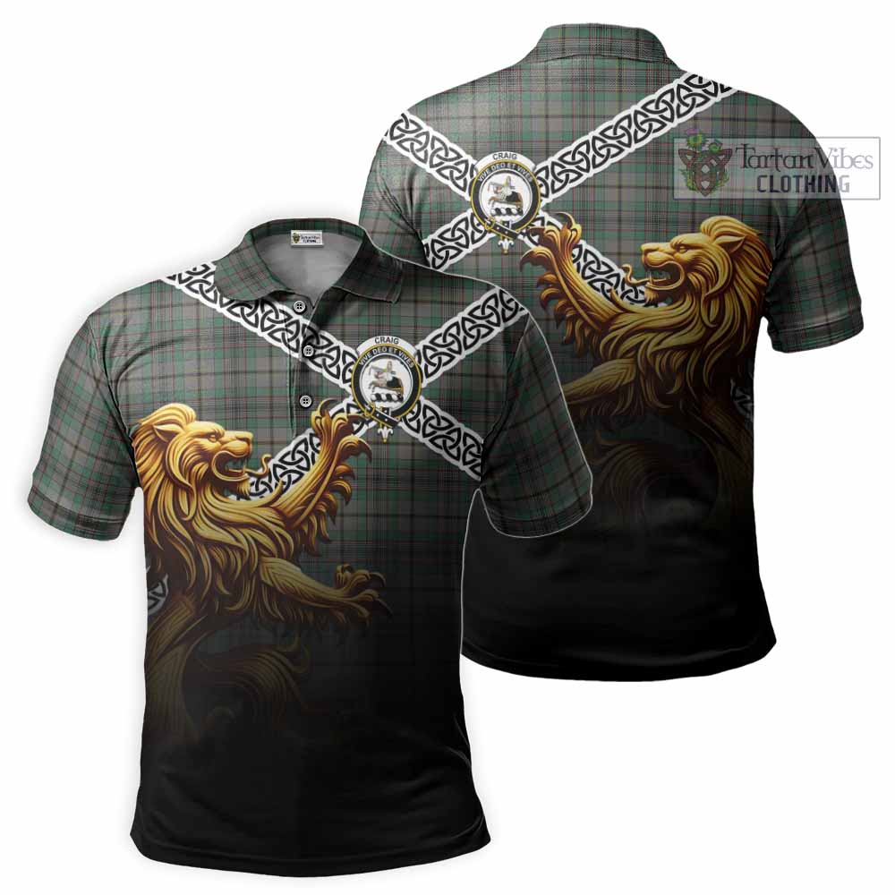 Tartan Vibes Clothing Craig Crest Tartan Polo Shirt with Golden Lion Emblem Celtic Style