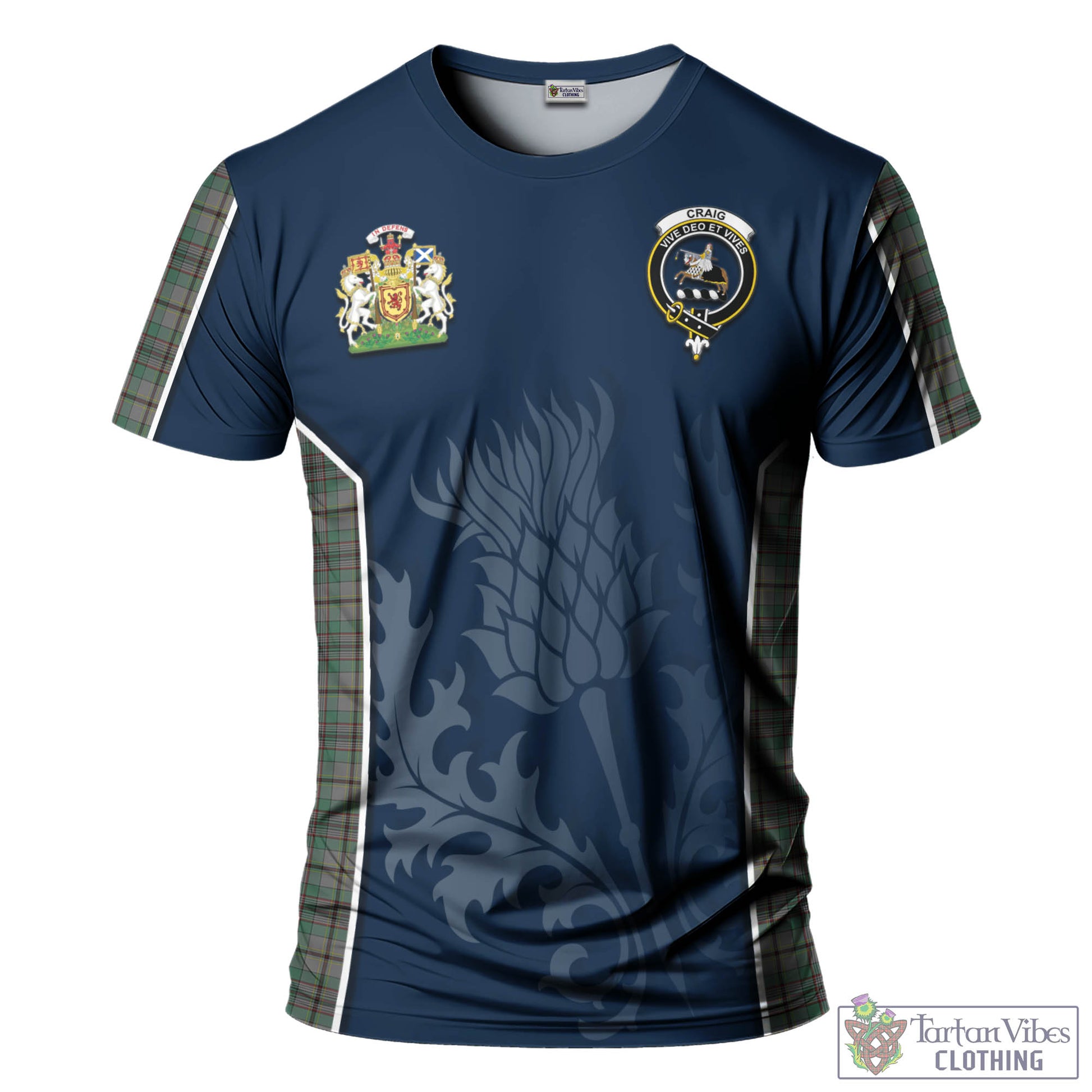 Tartan Vibes Clothing Craig Tartan T-Shirt with Family Crest and Scottish Thistle Vibes Sport Style