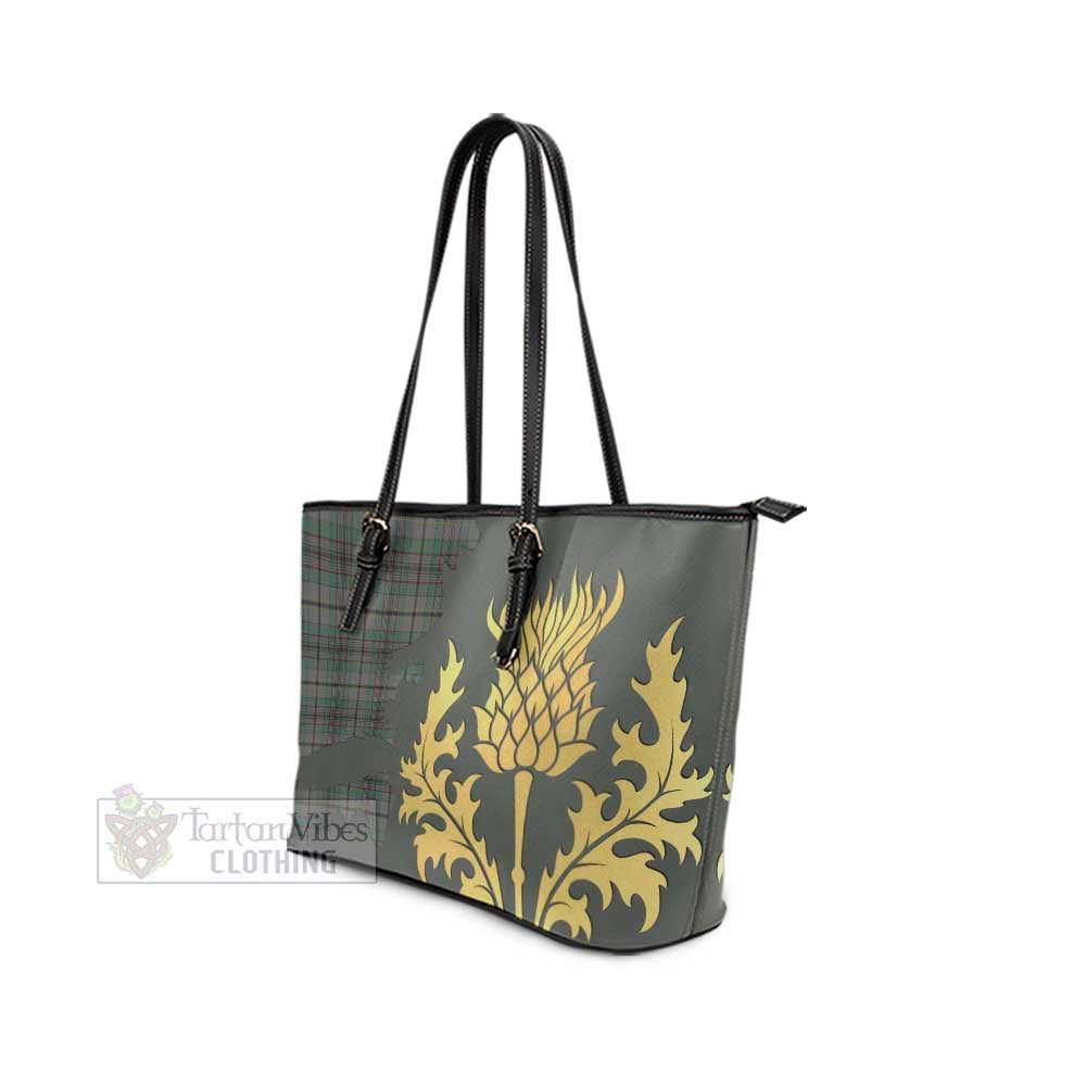 Tartan Vibes Clothing Craig Tartan Leather Tote Bag Gold Thistle Style