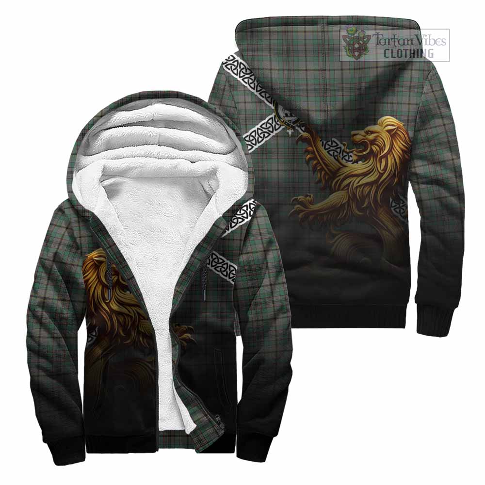 Tartan Vibes Clothing Craig Crest Tartan Sherpa Hoodie with Golden Lion Emblem Celtic Style