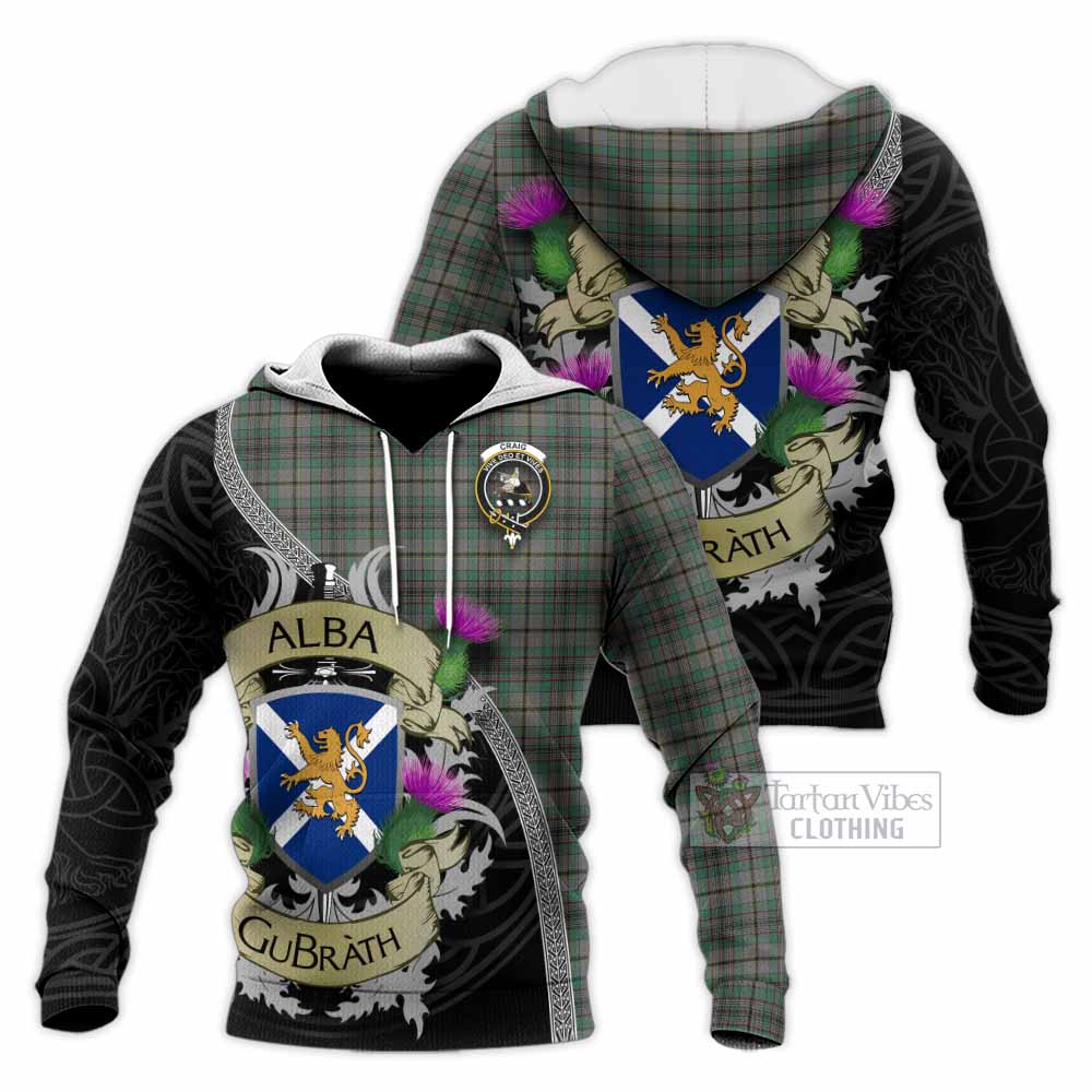 Tartan Vibes Clothing Craig Tartan Family Crest Knitted Hoodie Lion Rampant Royal Thistle Shield Celtic Inspired