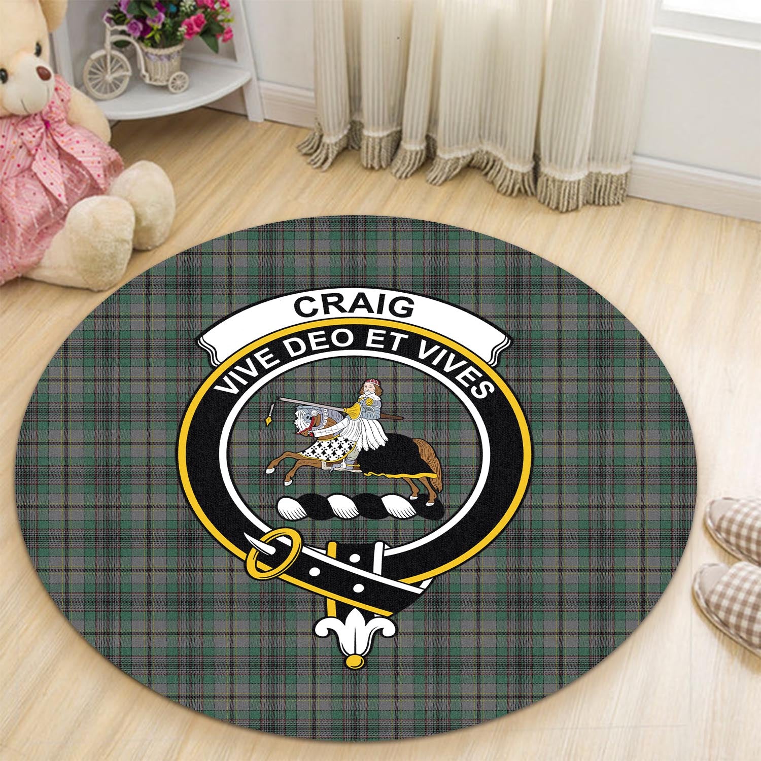 Craig Tartan Round Rug with Family Crest - Tartanvibesclothing