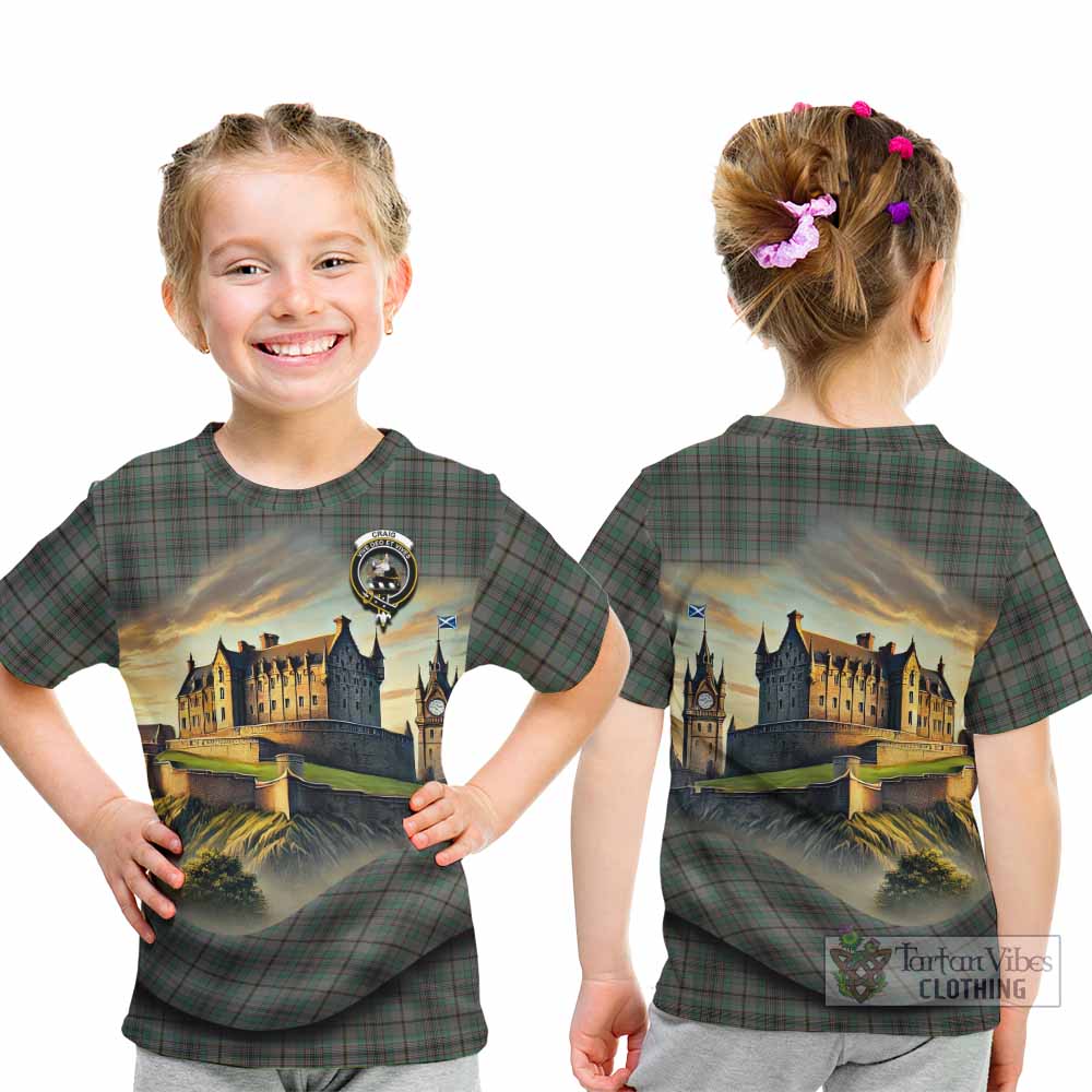 Tartan Vibes Clothing Craig Tartan Family Crest Kid T-Shirt with Scottish Ancient Castle Style