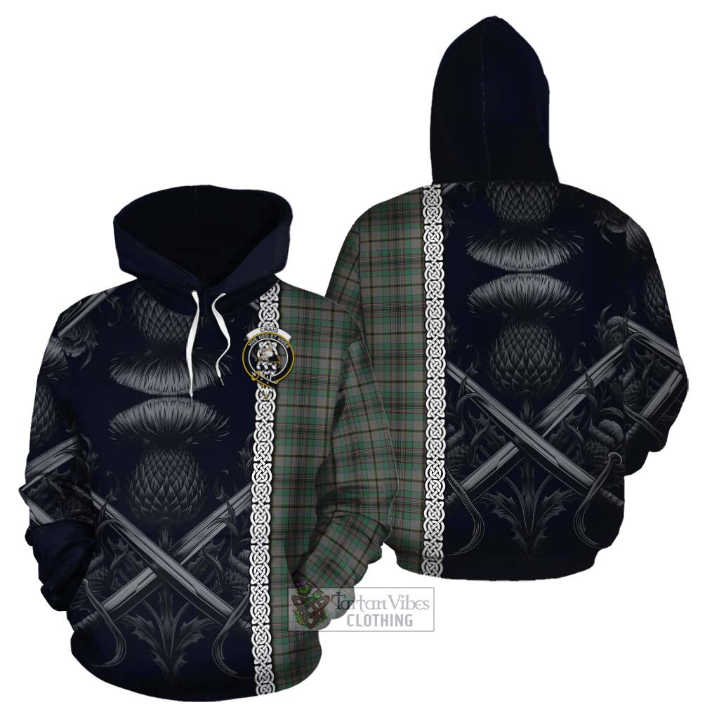 Tartan Vibes Clothing Craig Tartan Cotton Hoodie with Family Crest Cross Sword Thistle Celtic Vibes