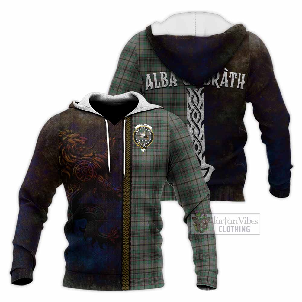 Tartan Vibes Clothing Craig Tartan Family Crest Knitted Hoodie Alba Gu Brath Be Brave Lion Ancient Style