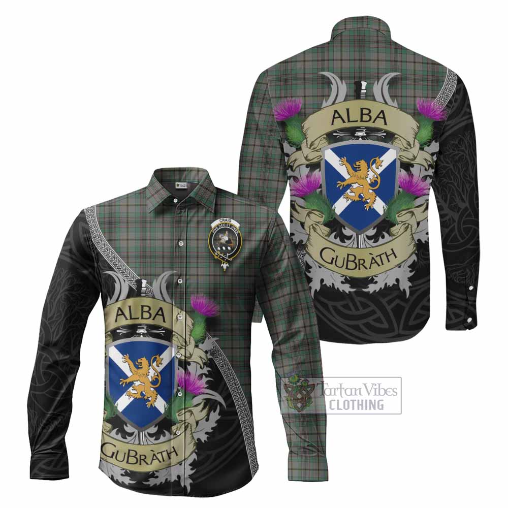 Tartan Vibes Clothing Craig Tartan Family Crest Long Sleeve Button Shirt Lion Rampant Royal Thistle Shield Celtic Inspired