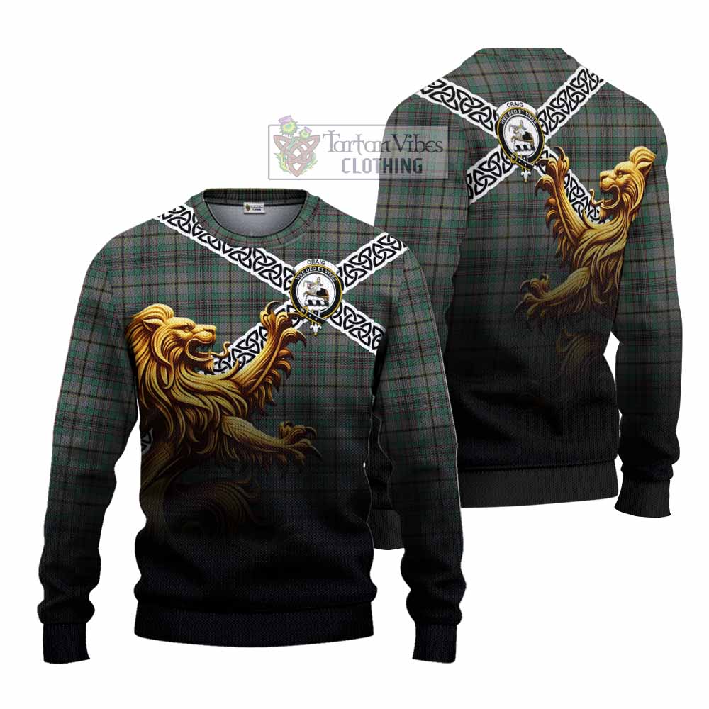 Tartan Vibes Clothing Craig Crest Tartan Knitted Sweater with Golden Lion Emblem Celtic Style