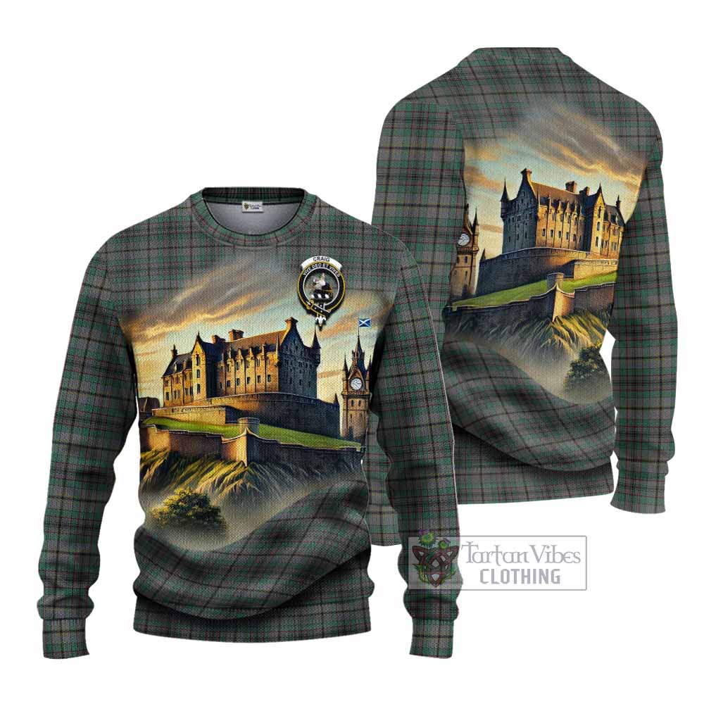 Tartan Vibes Clothing Craig Tartan Family Crest Knitted Sweater with Scottish Ancient Castle Style