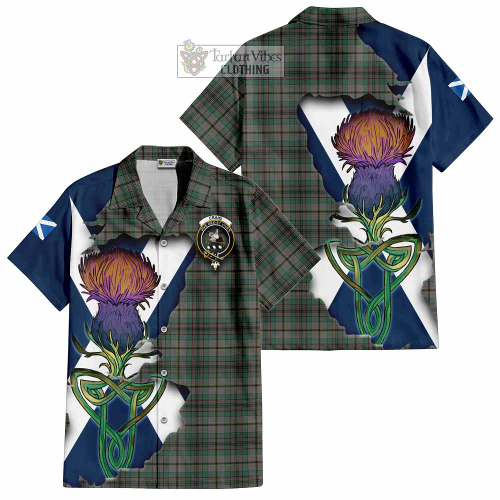 Tartan Vibes Clothing Craig Tartan Family Crest Short Sleeve Button Shirt Scottish Thistle Celtic Inspired