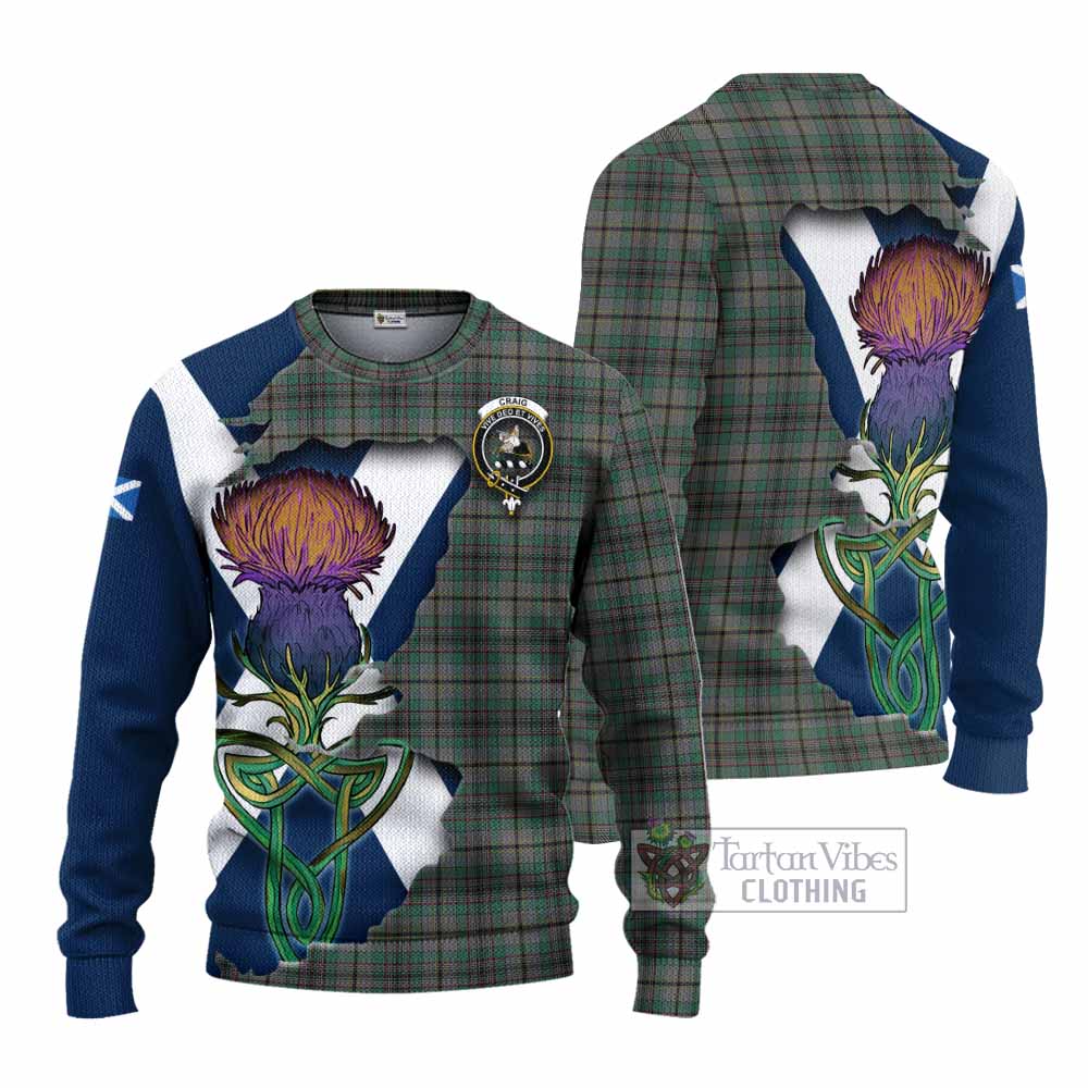 Tartan Vibes Clothing Craig Tartan Family Crest Knitted Sweater Scottish Thistle Celtic Inspired