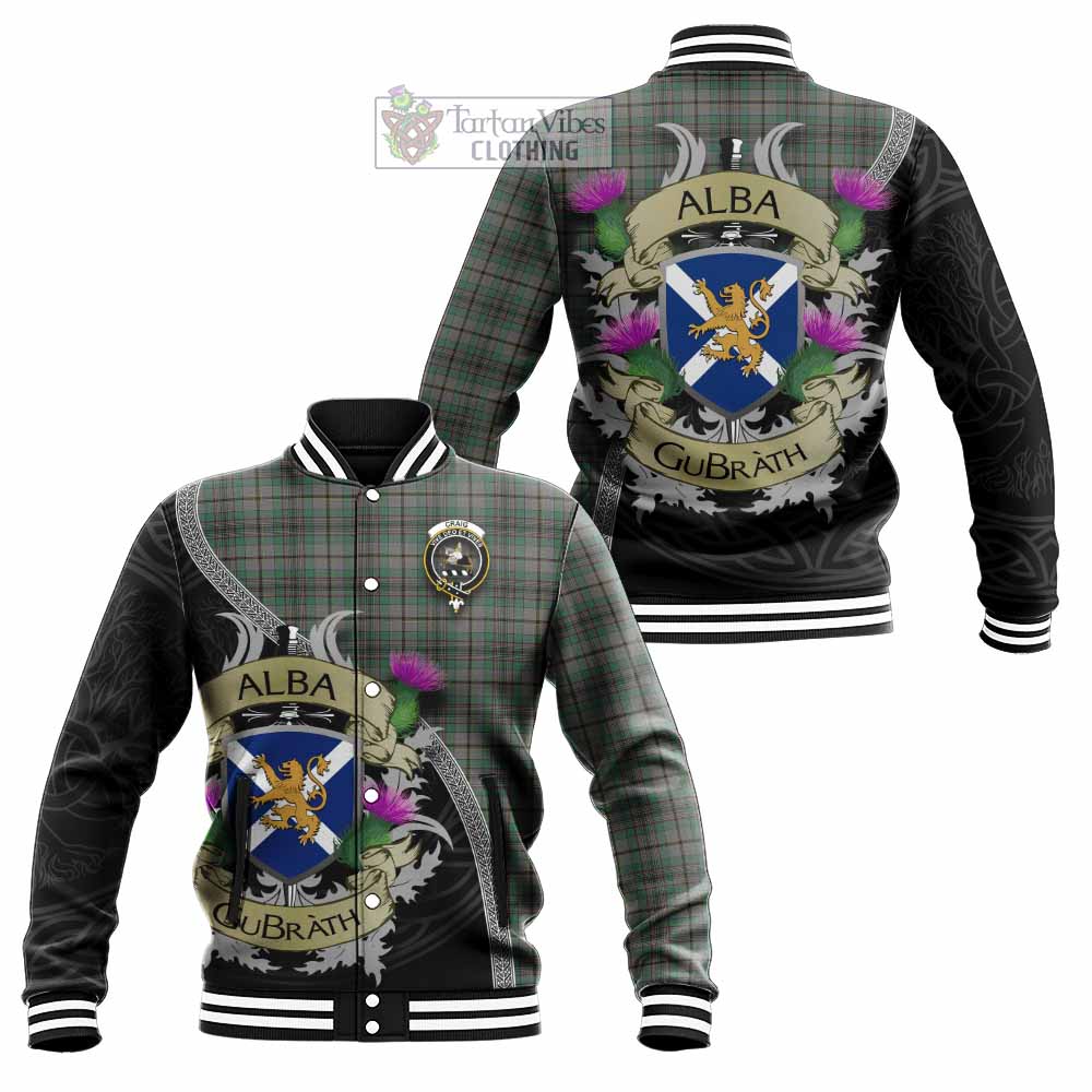 Tartan Vibes Clothing Craig Tartan Family Crest Baseball Jacket Lion Rampant Royal Thistle Shield Celtic Inspired