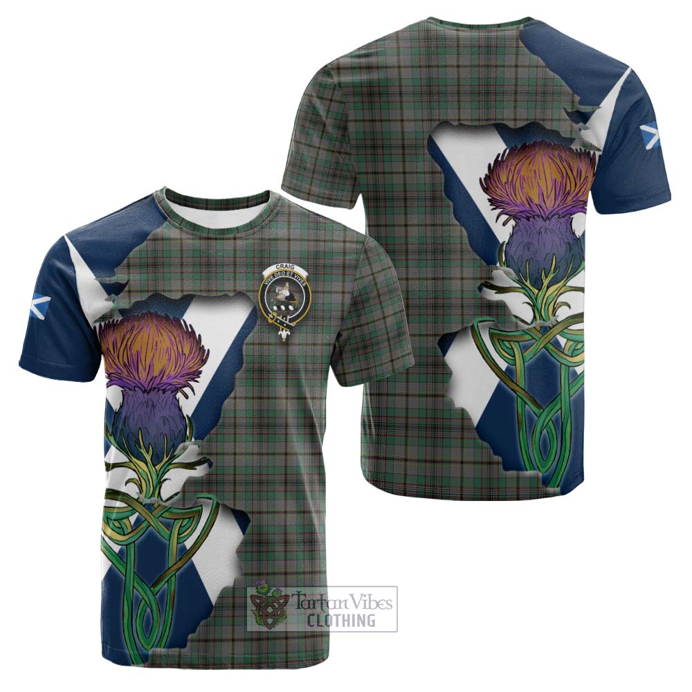 Tartan Vibes Clothing Craig Tartan Family Crest Cotton T-shirt Scottish Thistle Celtic Inspired