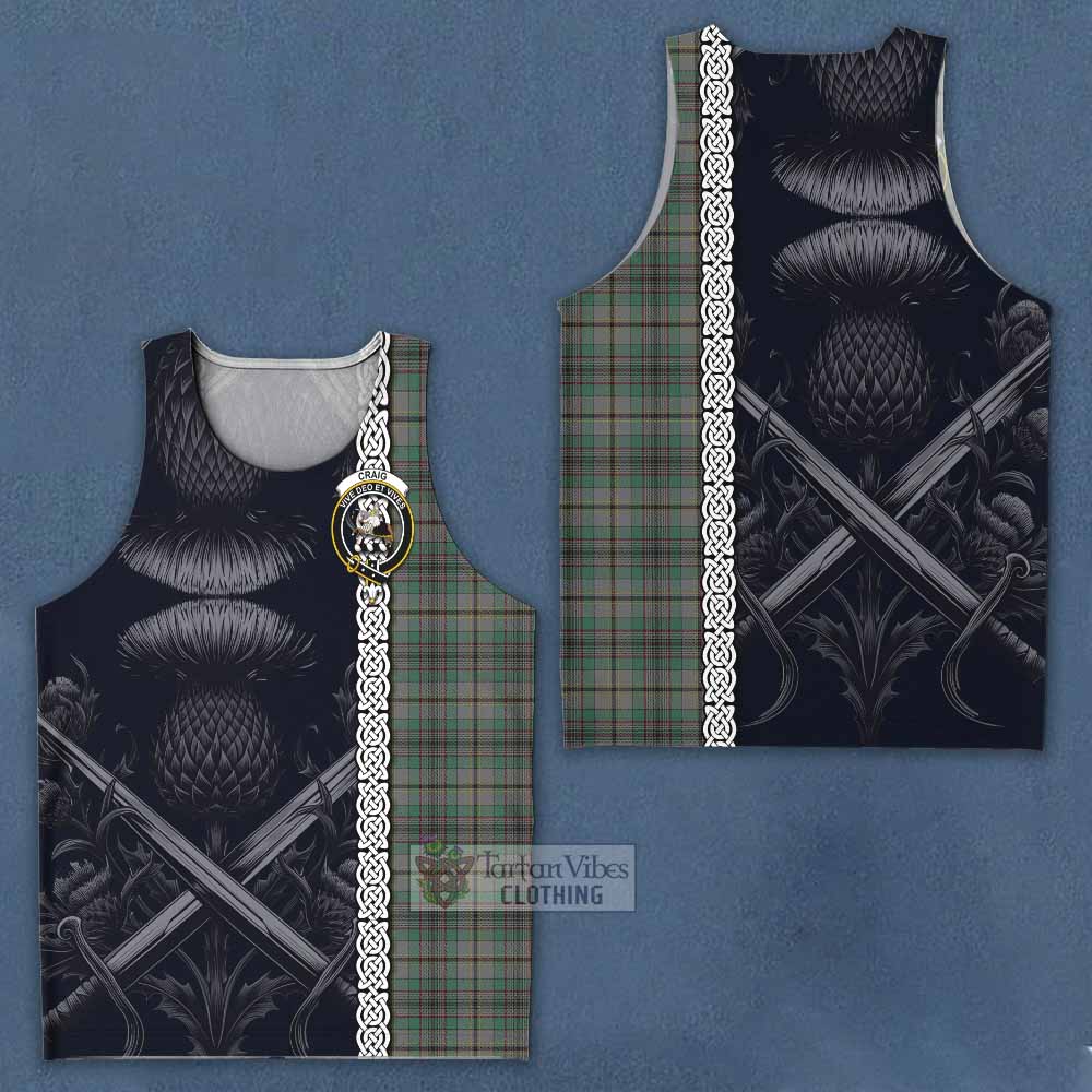 Tartan Vibes Clothing Craig Tartan Men's Tank Top with Family Crest Cross Sword Thistle Celtic Vibes