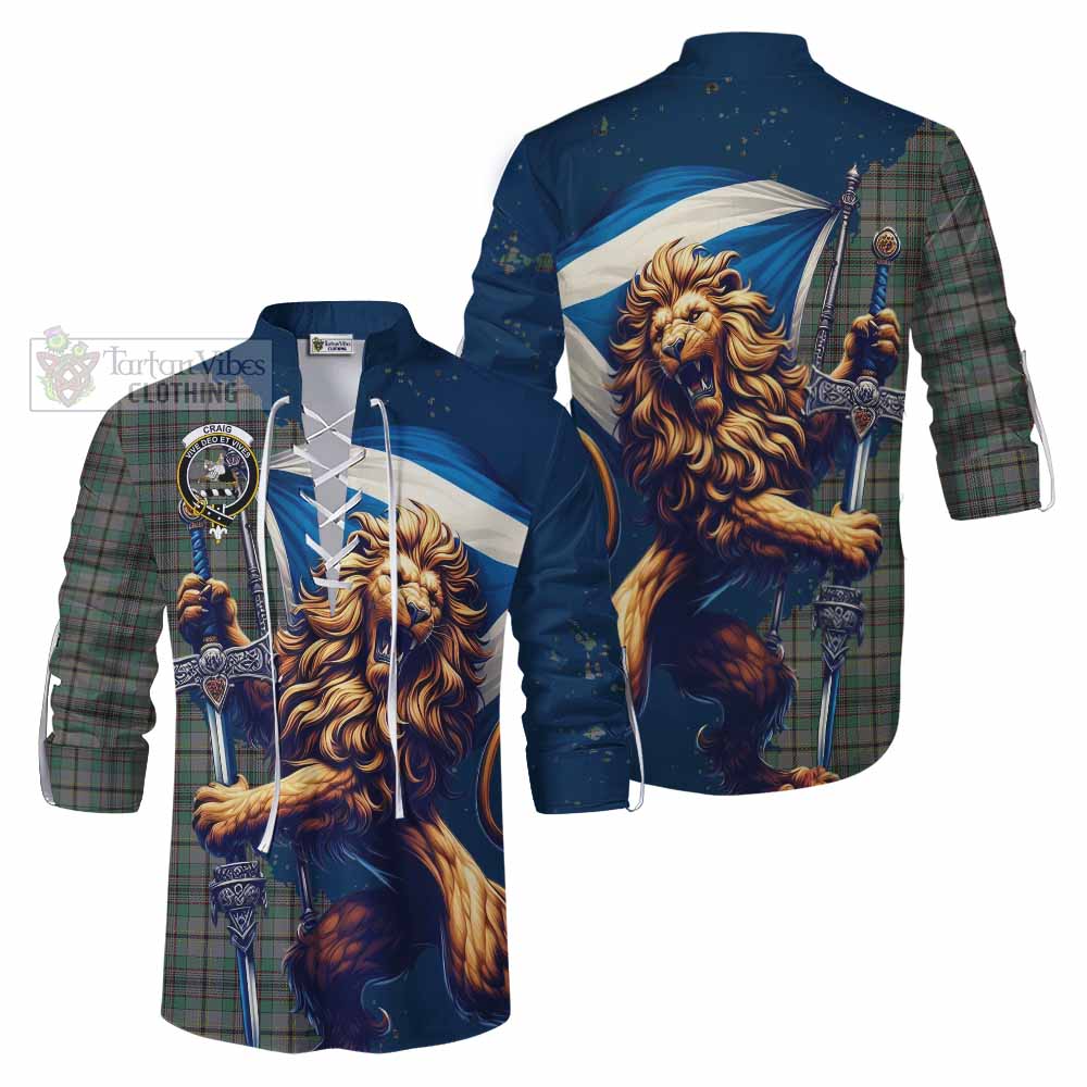 Tartan Vibes Clothing Craig Tartan Family Crest Ghillie Kilt Shirt with Scottish Majestic Lion