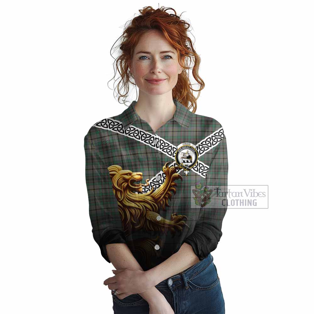 Tartan Vibes Clothing Craig Crest Tartan Women's Casual Shirt with Golden Lion Emblem Celtic Style