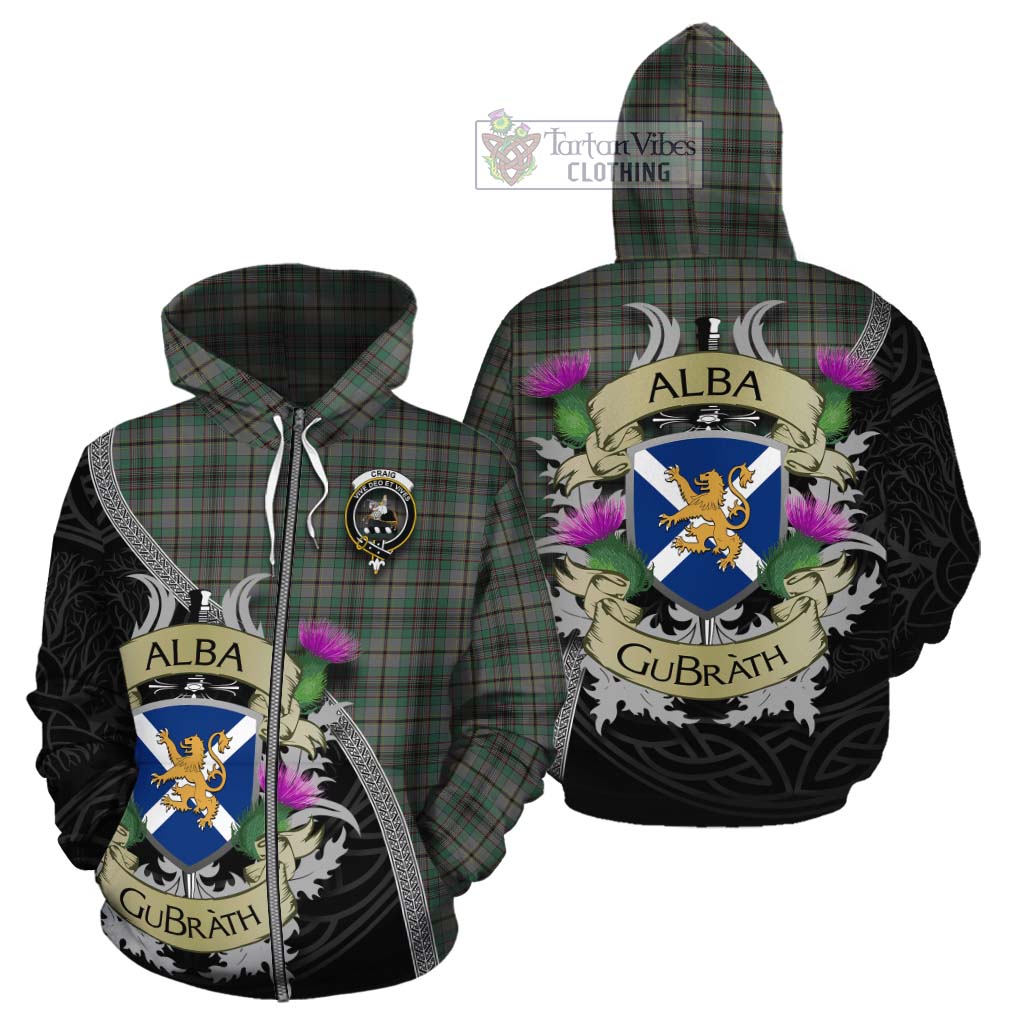 Tartan Vibes Clothing Craig Tartan Family Crest Cotton Hoodie Lion Rampant Royal Thistle Shield Celtic Inspired