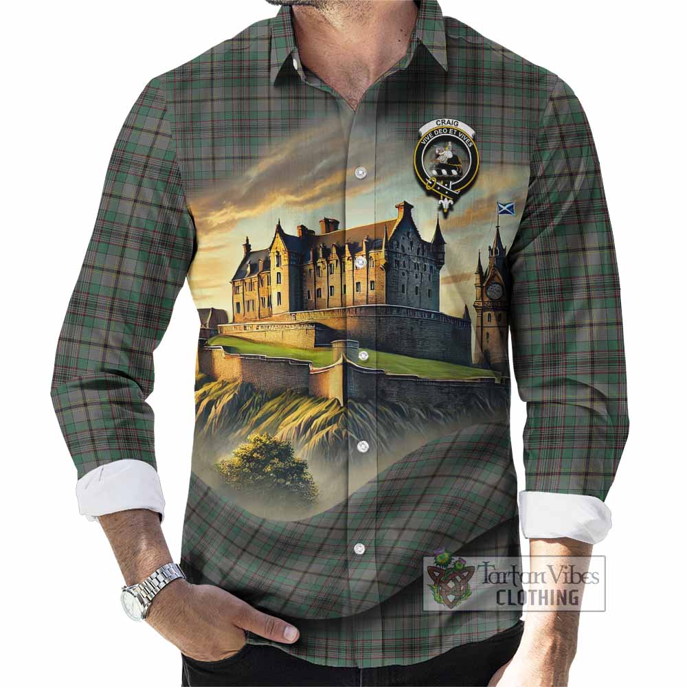 Tartan Vibes Clothing Craig Tartan Family Crest Long Sleeve Button Shirt with Scottish Ancient Castle Style