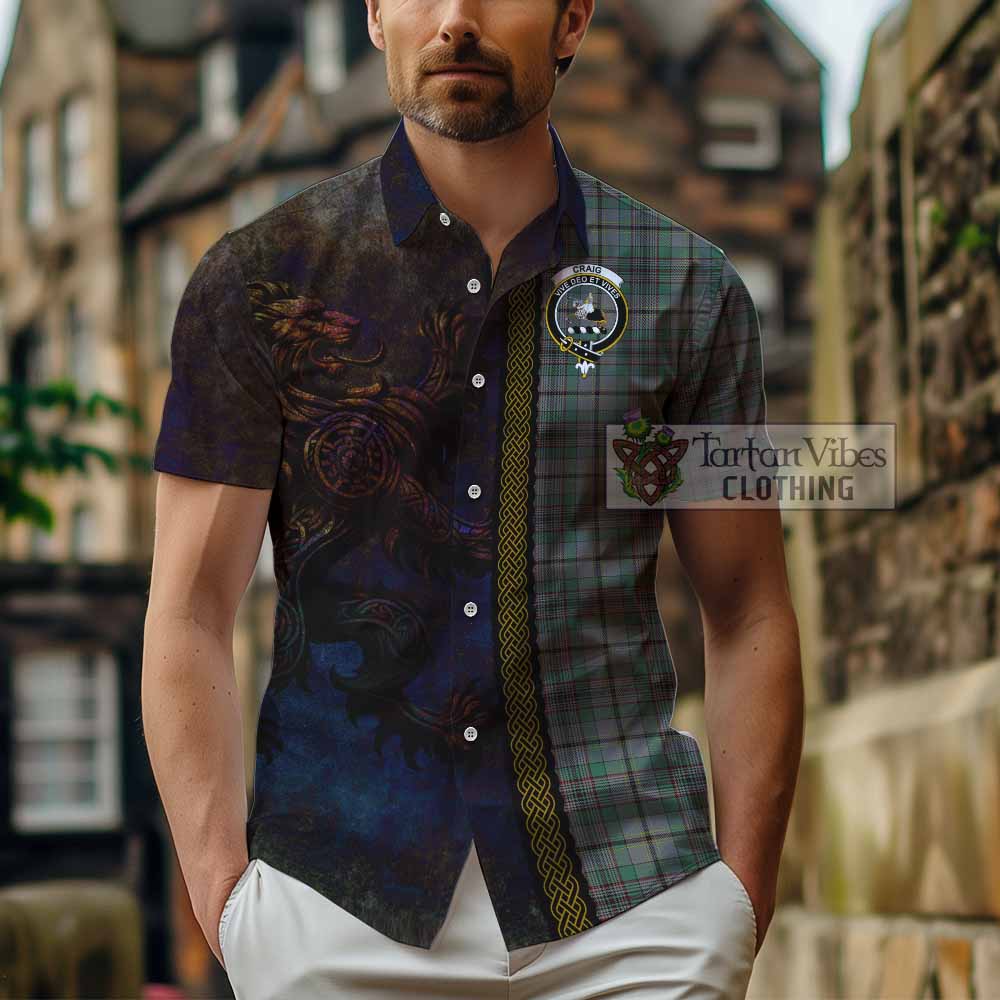 Tartan Vibes Clothing Craig Tartan Family Crest Short Sleeve Button Shirt Alba Gu Brath Be Brave Lion Ancient Style