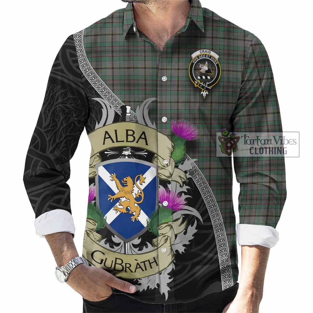 Tartan Vibes Clothing Craig Tartan Family Crest Long Sleeve Button Shirt Lion Rampant Royal Thistle Shield Celtic Inspired