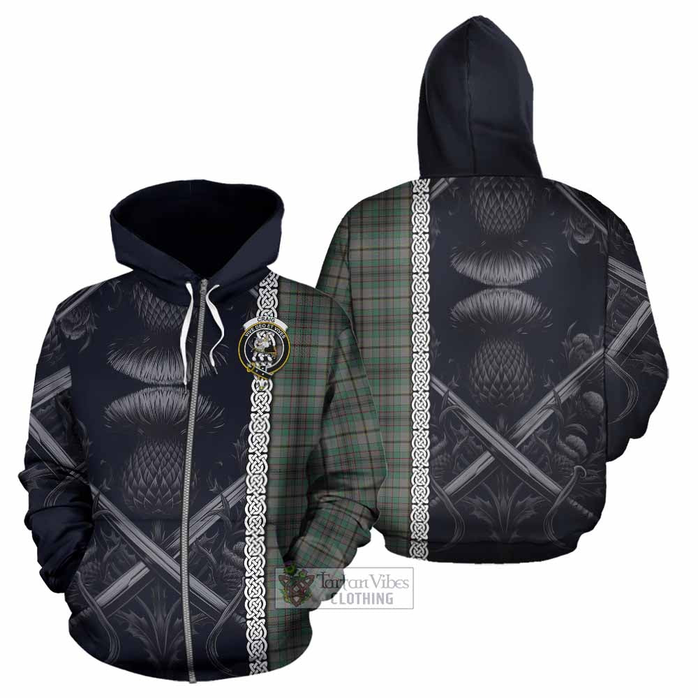 Tartan Vibes Clothing Craig Tartan Hoodie with Family Crest Cross Sword Thistle Celtic Vibes