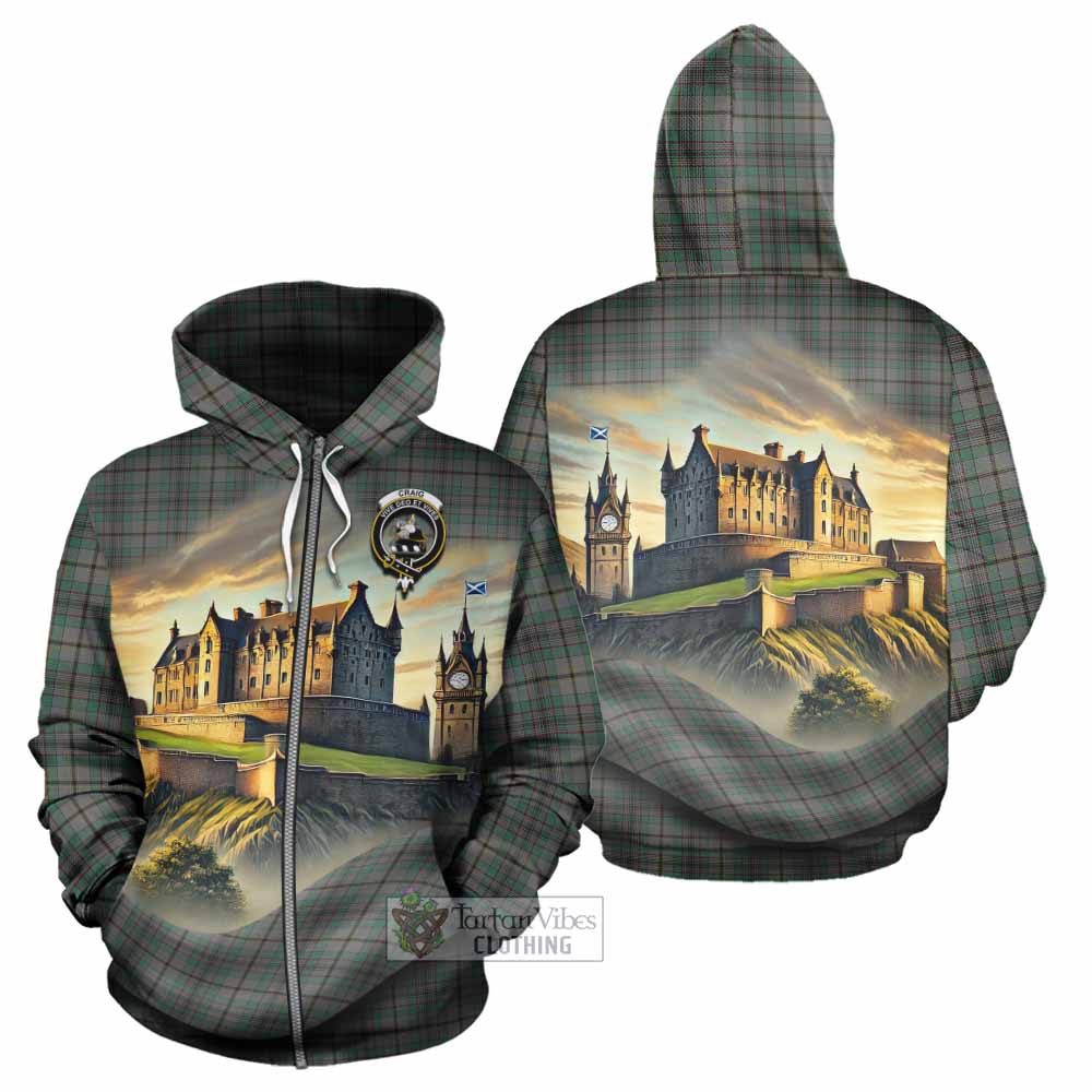Tartan Vibes Clothing Craig Tartan Family Crest Hoodie with Scottish Ancient Castle Style