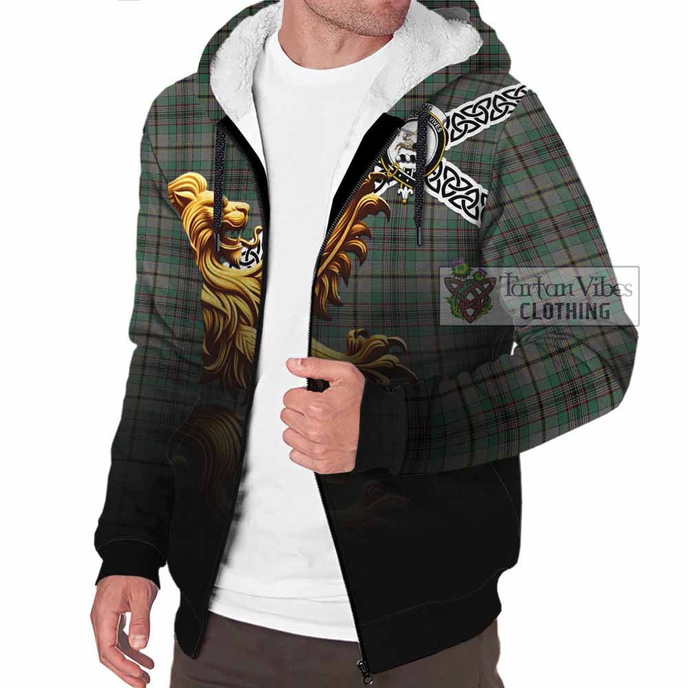 Tartan Vibes Clothing Craig Crest Tartan Sherpa Hoodie with Golden Lion Emblem Celtic Style