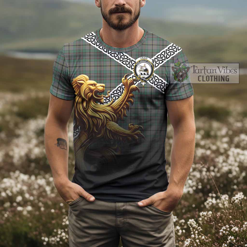 Tartan Vibes Clothing Craig Crest Tartan T-Shirt with Golden Lion Emblem Celtic Style