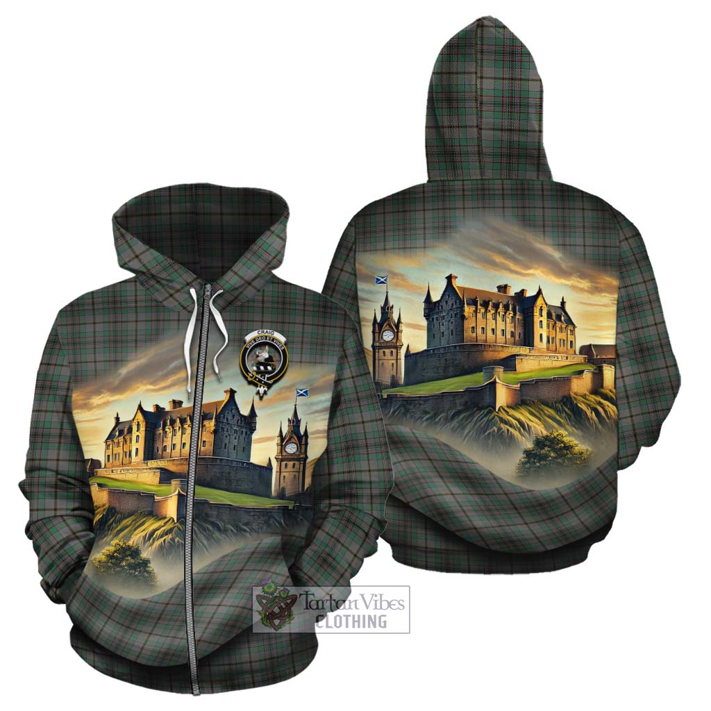 Tartan Vibes Clothing Craig Tartan Family Crest Cotton Hoodie with Scottish Ancient Castle Style