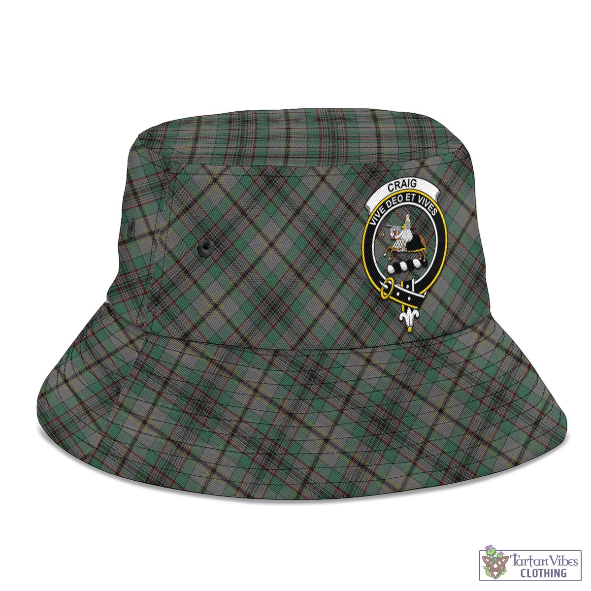 Tartan Vibes Clothing Craig Tartan Bucket Hat with Family Crest