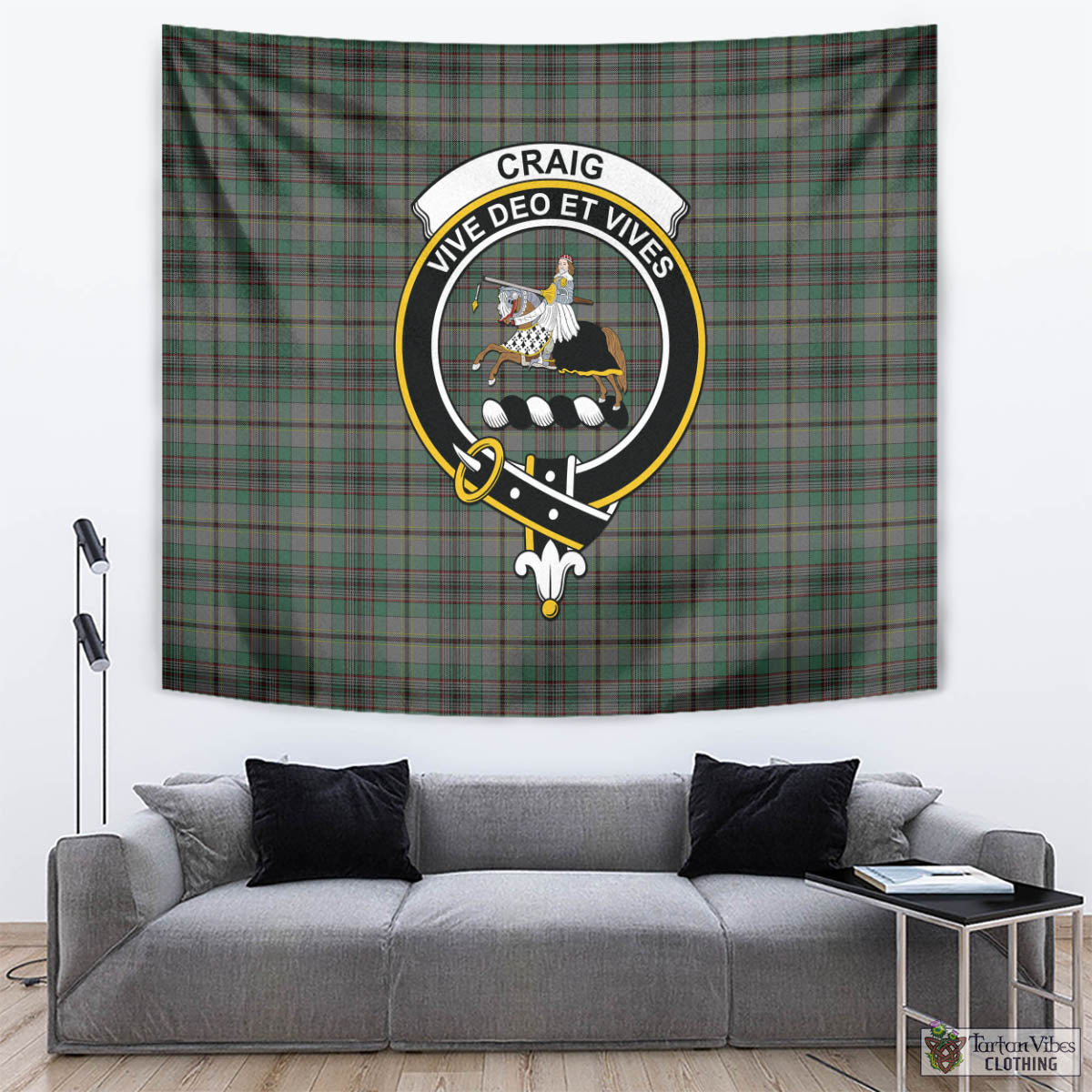 Tartan Vibes Clothing Craig Tartan Tapestry Wall Hanging and Home Decor for Room with Family Crest
