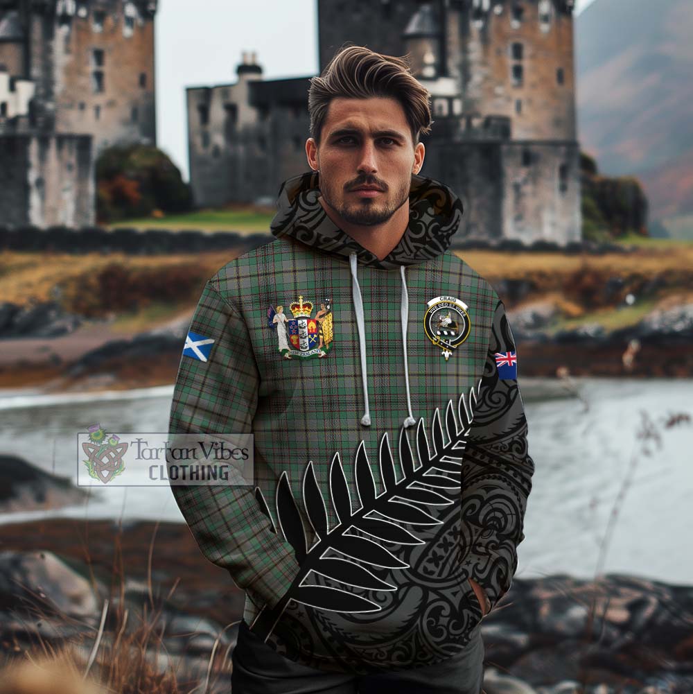Tartan Vibes Clothing Craig Crest Tartan Cotton Hoodie with New Zealand Silver Fern Half Style
