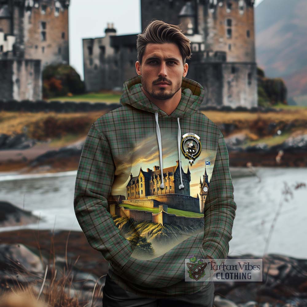 Tartan Vibes Clothing Craig Tartan Family Crest Cotton Hoodie with Scottish Ancient Castle Style