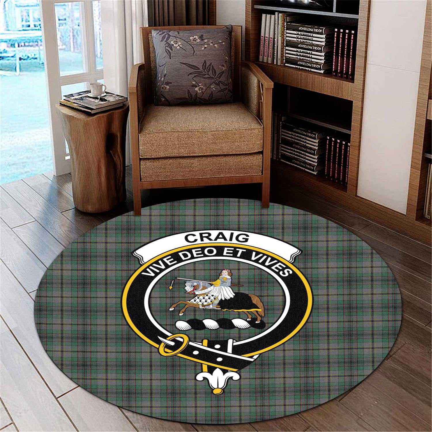 Craig Tartan Round Rug with Family Crest - Tartanvibesclothing