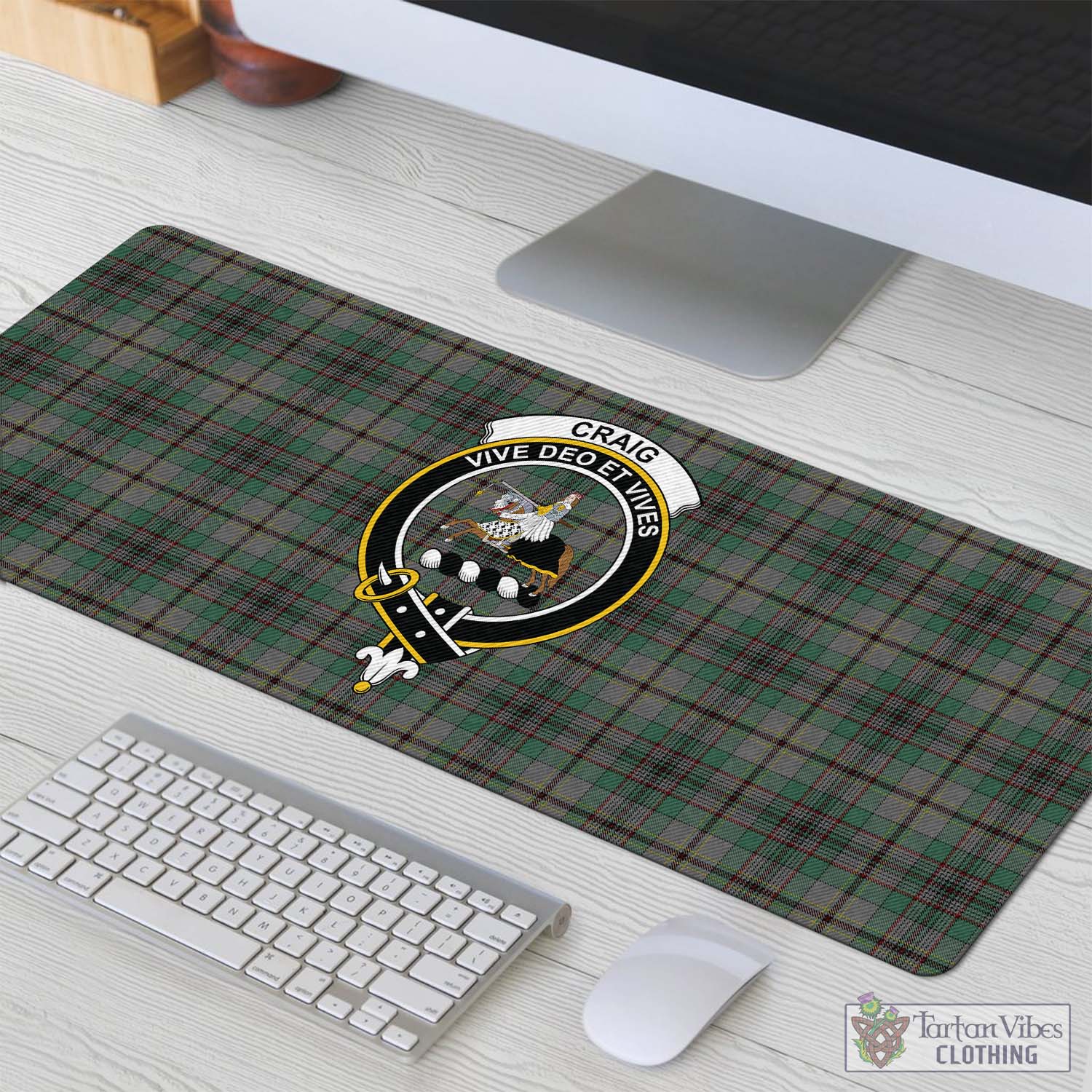 Tartan Vibes Clothing Craig Tartan Mouse Pad with Family Crest