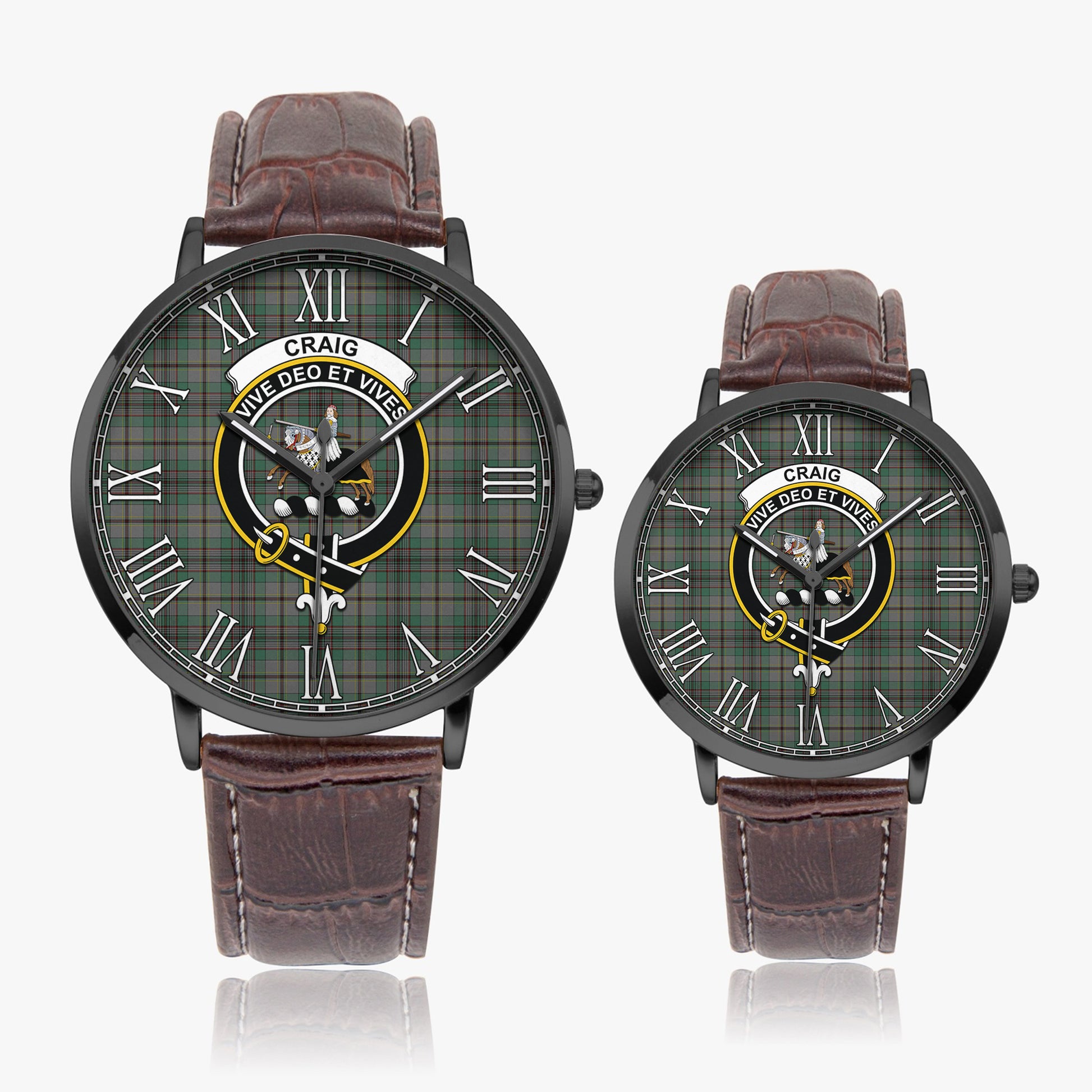 Craig Tartan Family Crest Leather Strap Quartz Watch - Tartanvibesclothing