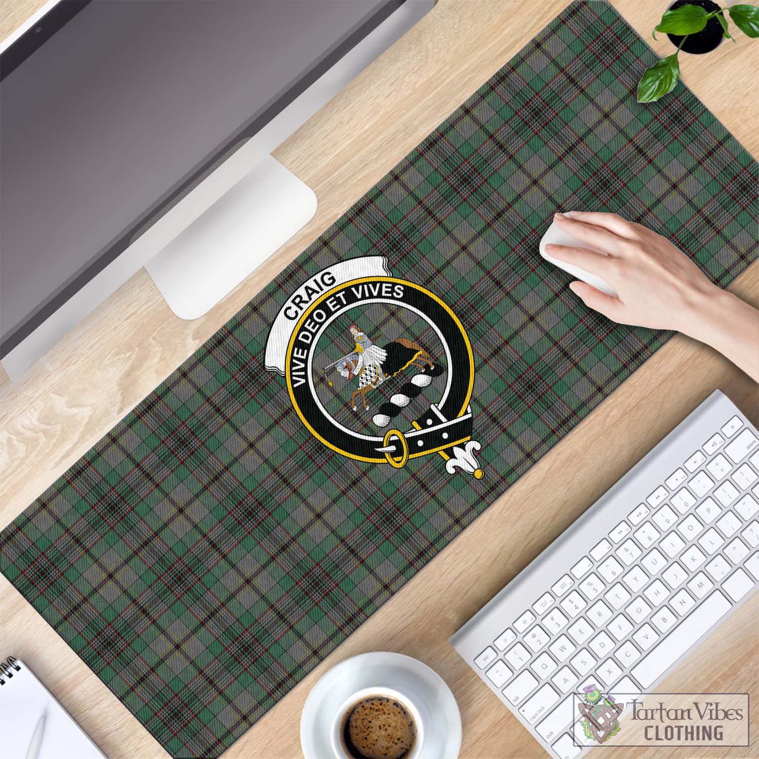 Tartan Vibes Clothing Craig Tartan Mouse Pad with Family Crest