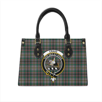 Craig Ancient Tartan Leather Bag with Family Crest