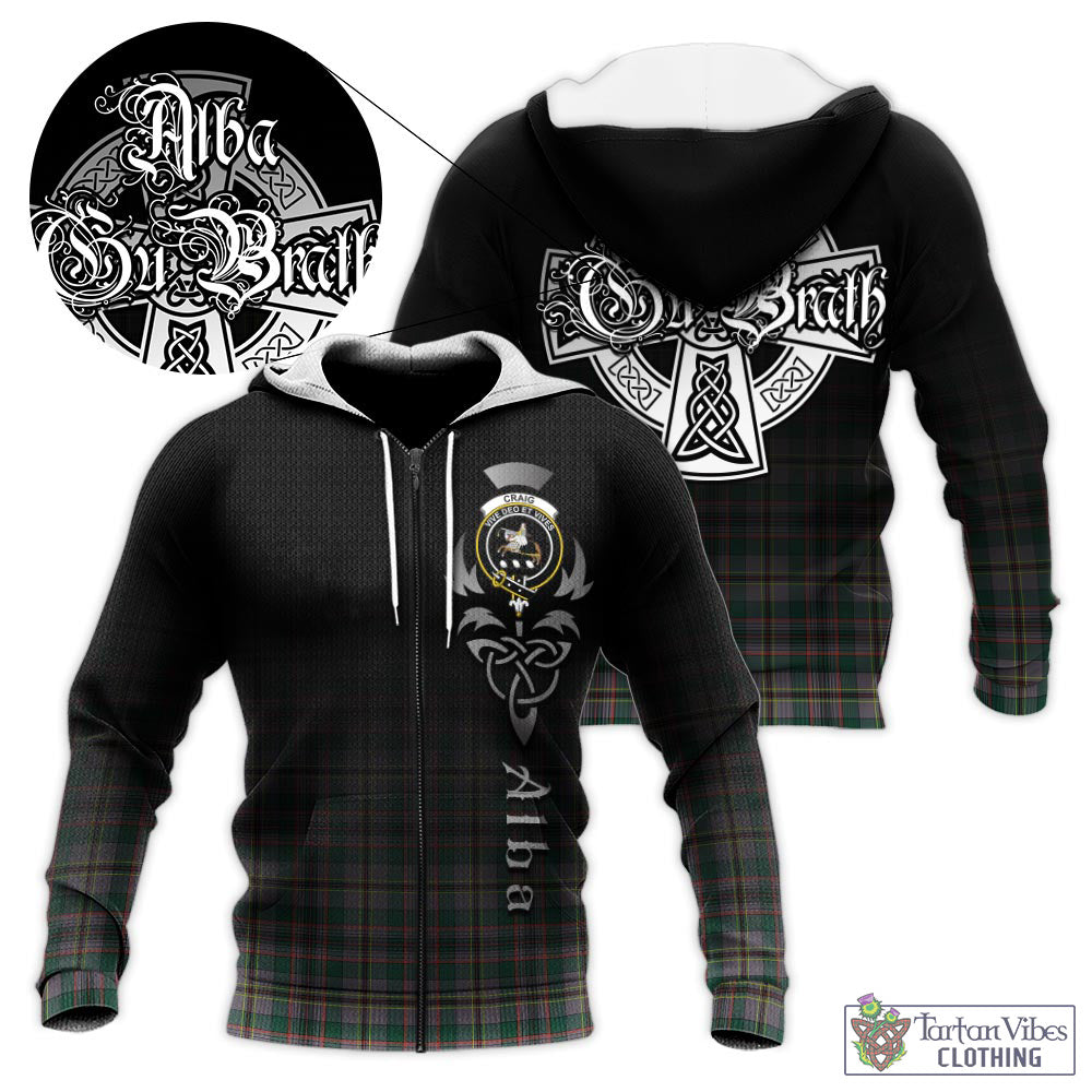 Tartan Vibes Clothing Craig Ancient Tartan Knitted Hoodie Featuring Alba Gu Brath Family Crest Celtic Inspired