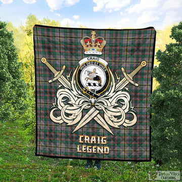 Craig Ancient Tartan Quilt with Clan Crest and the Golden Sword of Courageous Legacy
