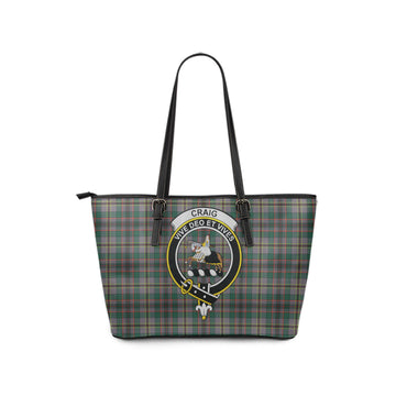 Craig Ancient Tartan Leather Tote Bag with Family Crest