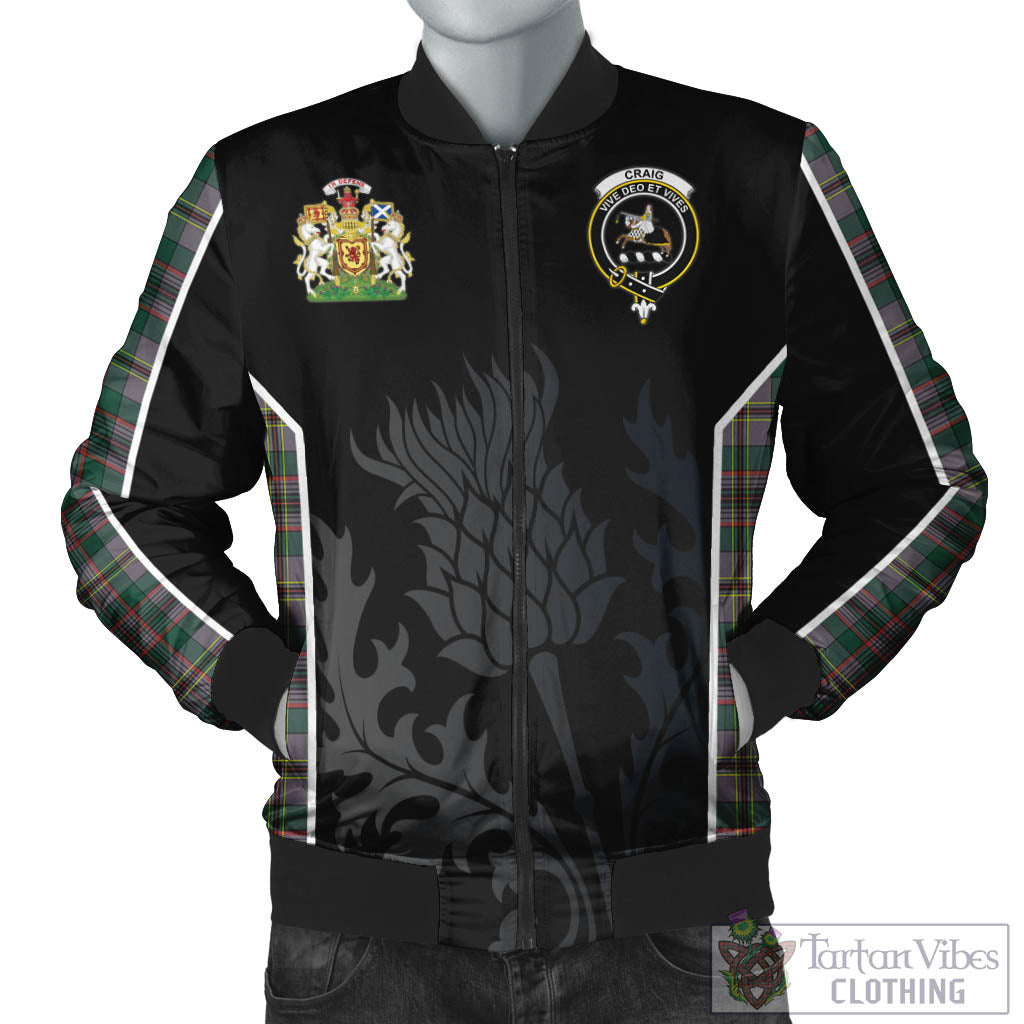 Tartan Vibes Clothing Craig Ancient Tartan Bomber Jacket with Family Crest and Scottish Thistle Vibes Sport Style