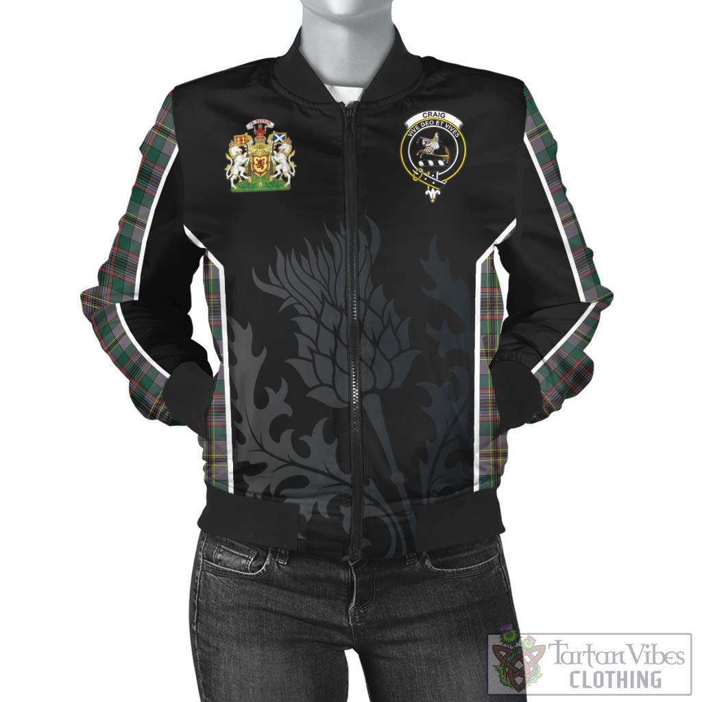 Tartan Vibes Clothing Craig Ancient Tartan Bomber Jacket with Family Crest and Scottish Thistle Vibes Sport Style