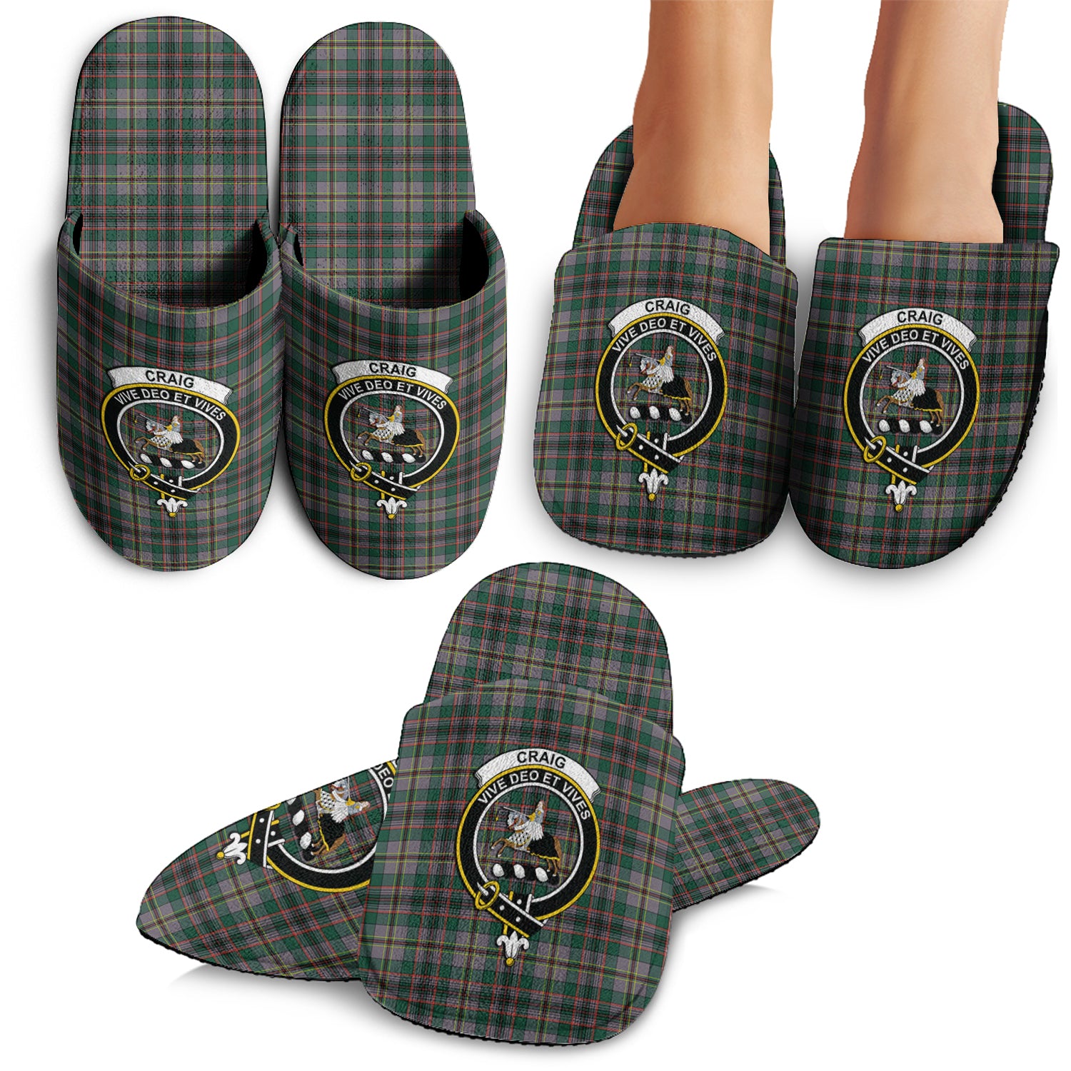 Craig Ancient Tartan Home Slippers with Family Crest - Tartanvibesclothing