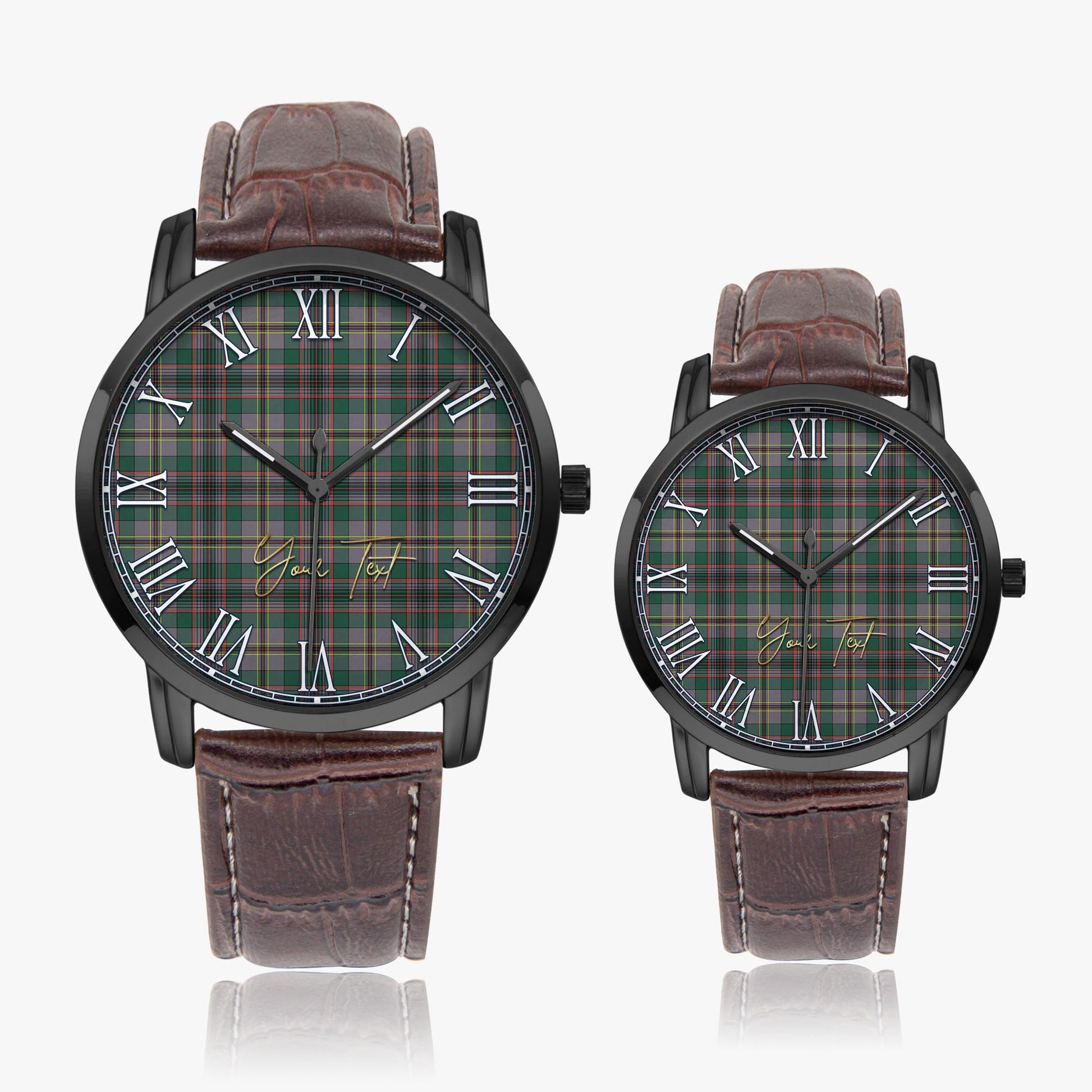 Craig Ancient Tartan Personalized Your Text Leather Trap Quartz Watch Wide Type Black Case With Brown Leather Strap - Tartanvibesclothing