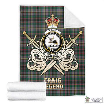 Craig Ancient Tartan Blanket with Clan Crest and the Golden Sword of Courageous Legacy