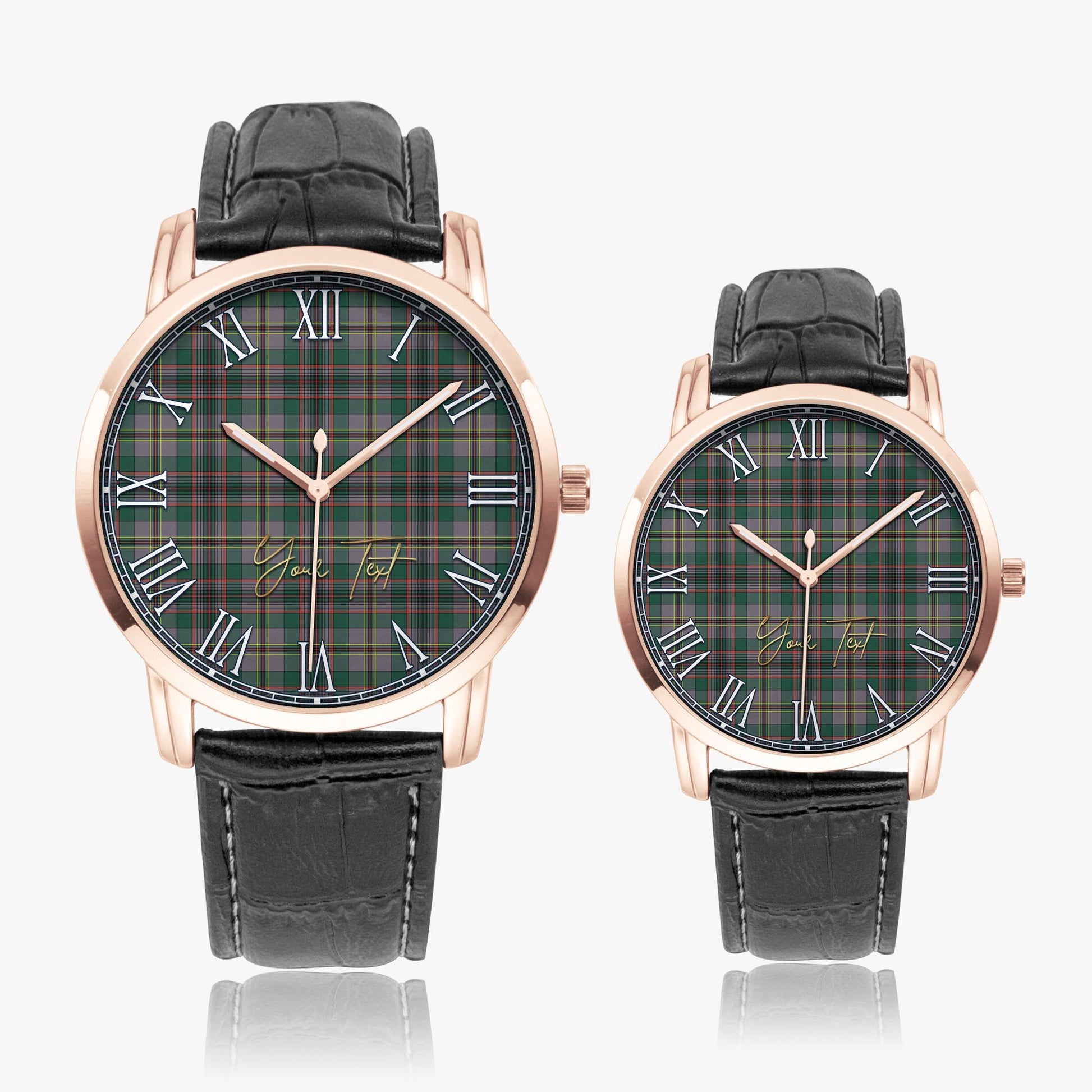 Craig Ancient Tartan Personalized Your Text Leather Trap Quartz Watch Wide Type Rose Gold Case With Black Leather Strap - Tartanvibesclothing